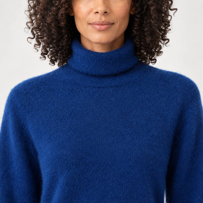 Halomi Cashmere Turtleneck Sweater — Royal Blue (apparel detail)