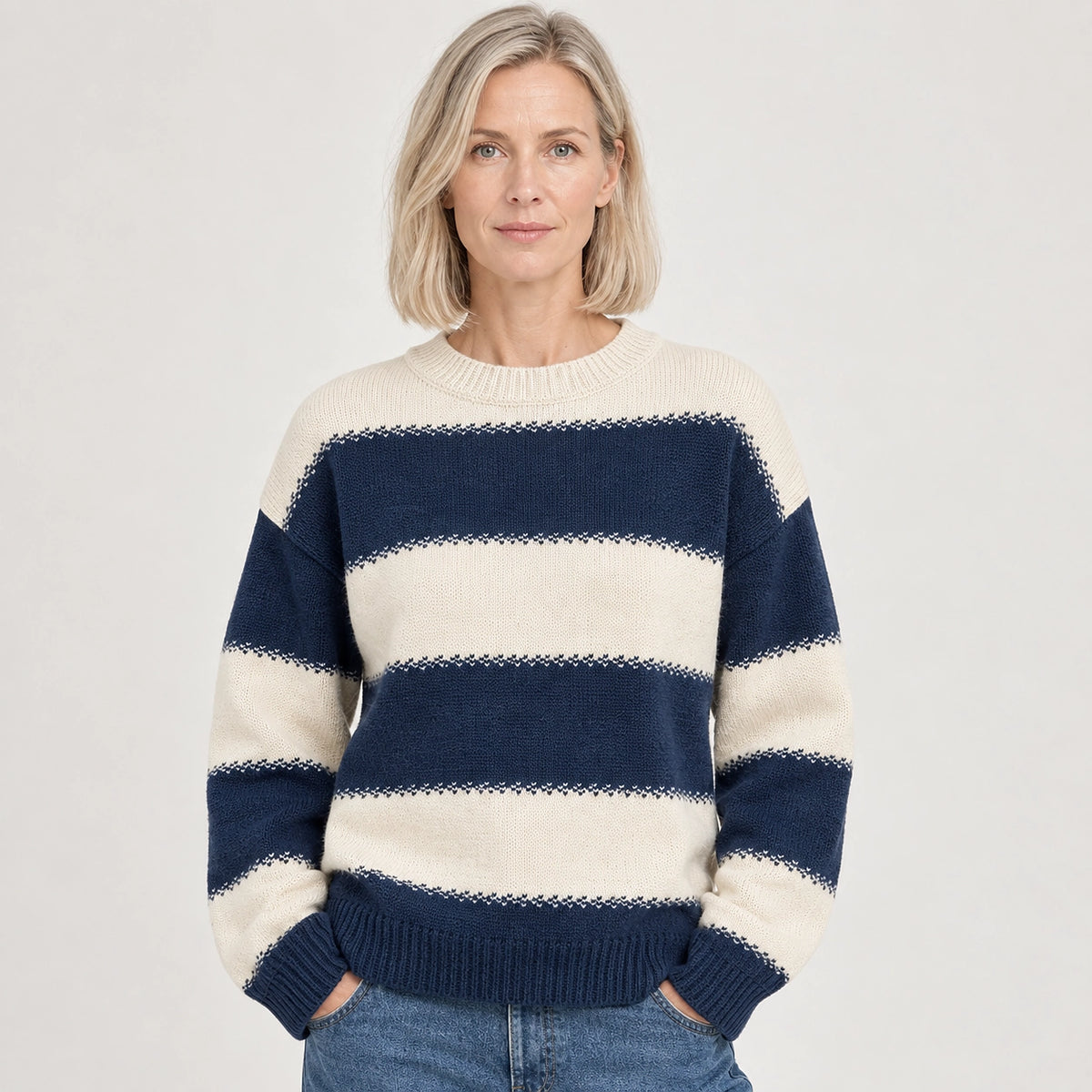 Dalroy Striped Knit Sweater — Royal Blue (apparel detail)
