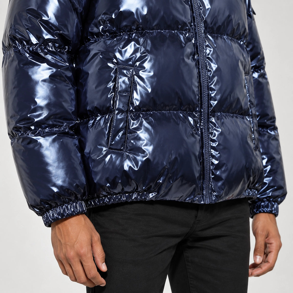 Byrne Glossy Puffer Jacket — Royal Blue (apparel detail)