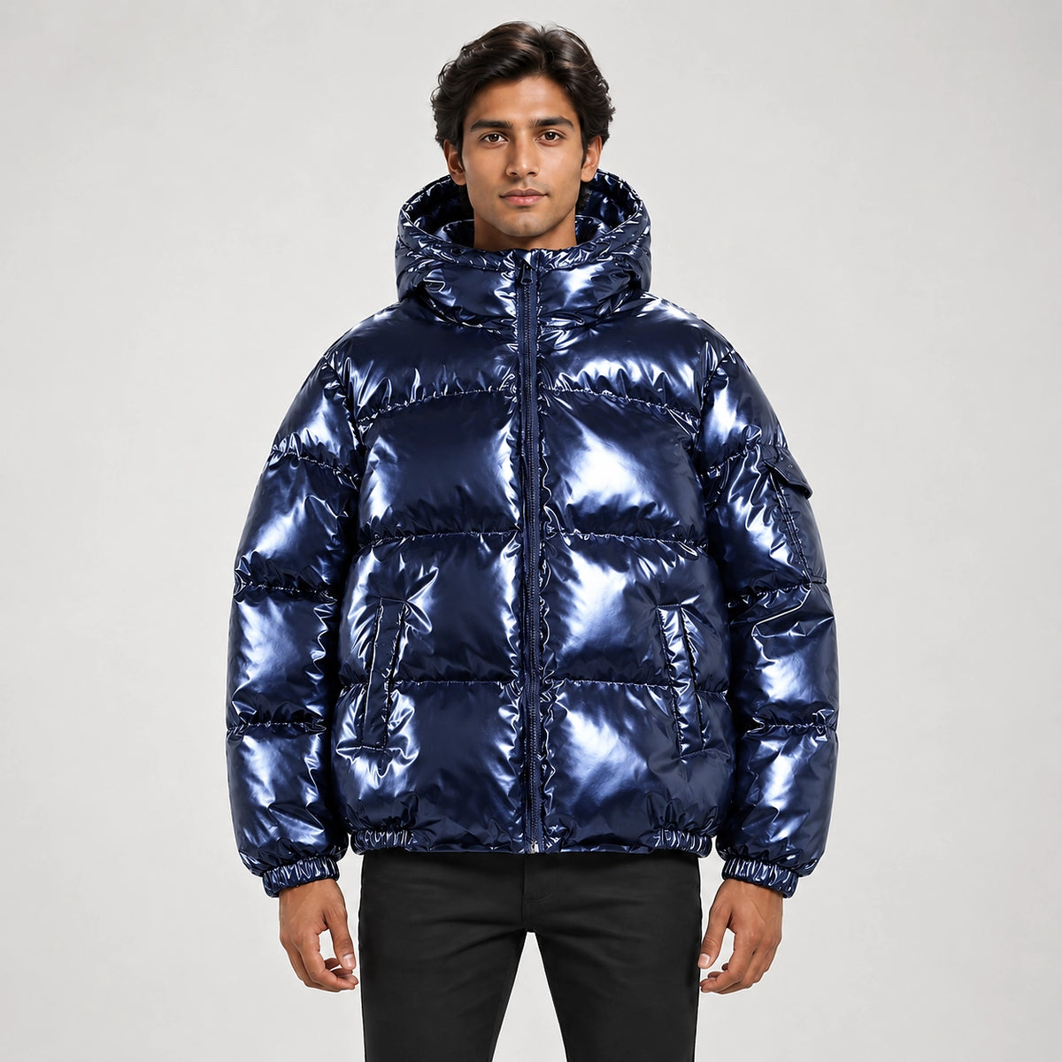 Byrne Glossy Puffer Jacket — Royal Blue (apparel front)