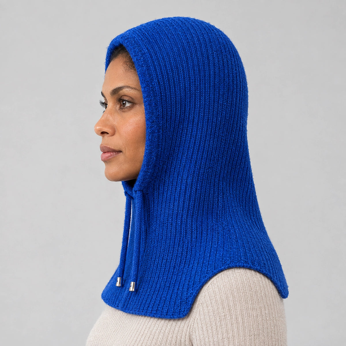 Brynn Wool Blend Balaclava Hood — Royal Blue (headwear model alt)
