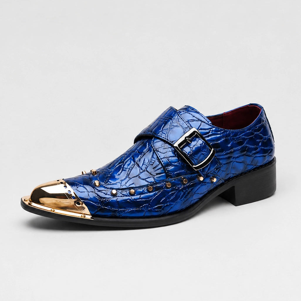 Brixton Leather Monk Strap Loafers — Royal Blue (studio solo)
