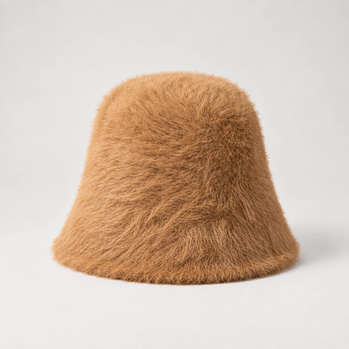 Beloria Rabbit Fur Bucket Hat — Short Rabbit Fur Basin Hat-camel (headwear solo front)