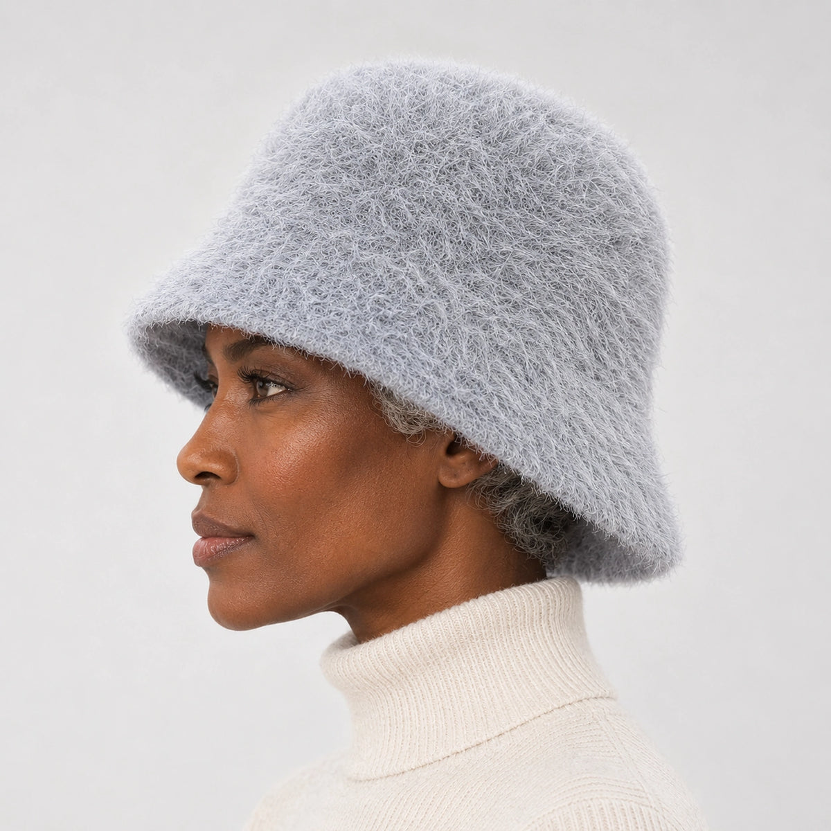 Beloria Rabbit Fur Bucket Hat — Short Rabbit Fur Basin Hat-grey (headwear model alt)