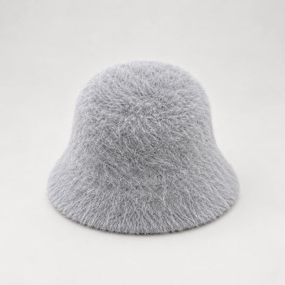 Beloria Rabbit Fur Bucket Hat — Short Rabbit Fur Basin Hat-grey (headwear solo alt)