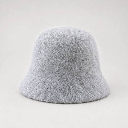 Beloria Rabbit Fur Bucket Hat — Short Rabbit Fur Basin Hat-grey (headwear solo front)
