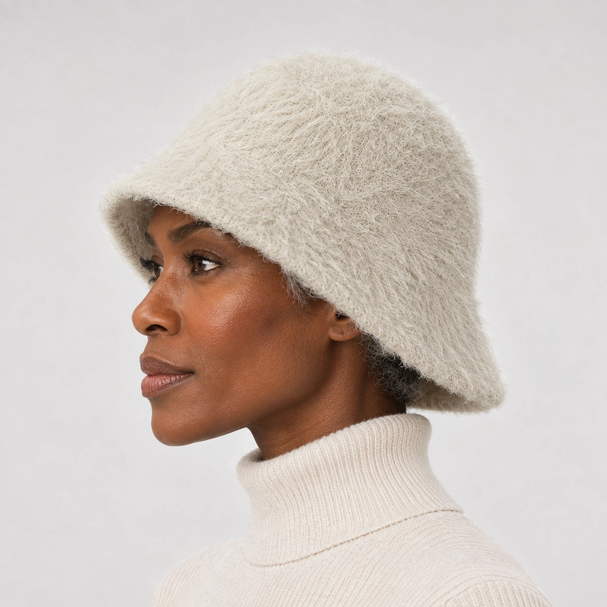 Beloria Rabbit Fur Bucket Hat — Short Rabbit Fur Basin Hat-light Beige (headwear model alt)