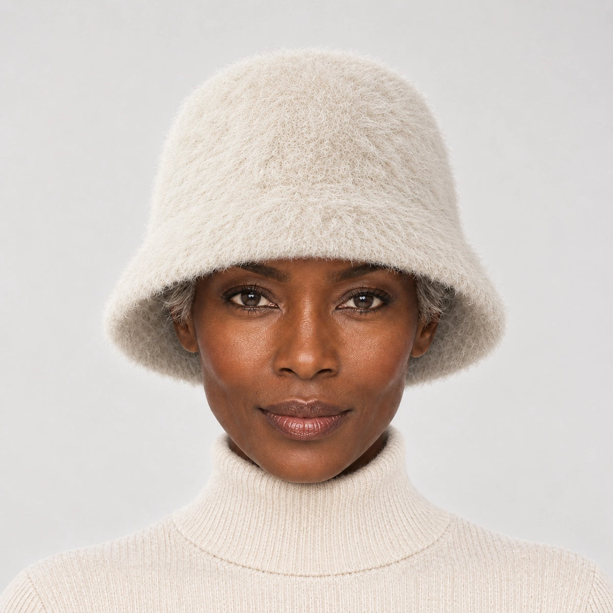 Beloria Rabbit Fur Bucket Hat — Short Rabbit Fur Basin Hat-light Beige (headwear model front)
