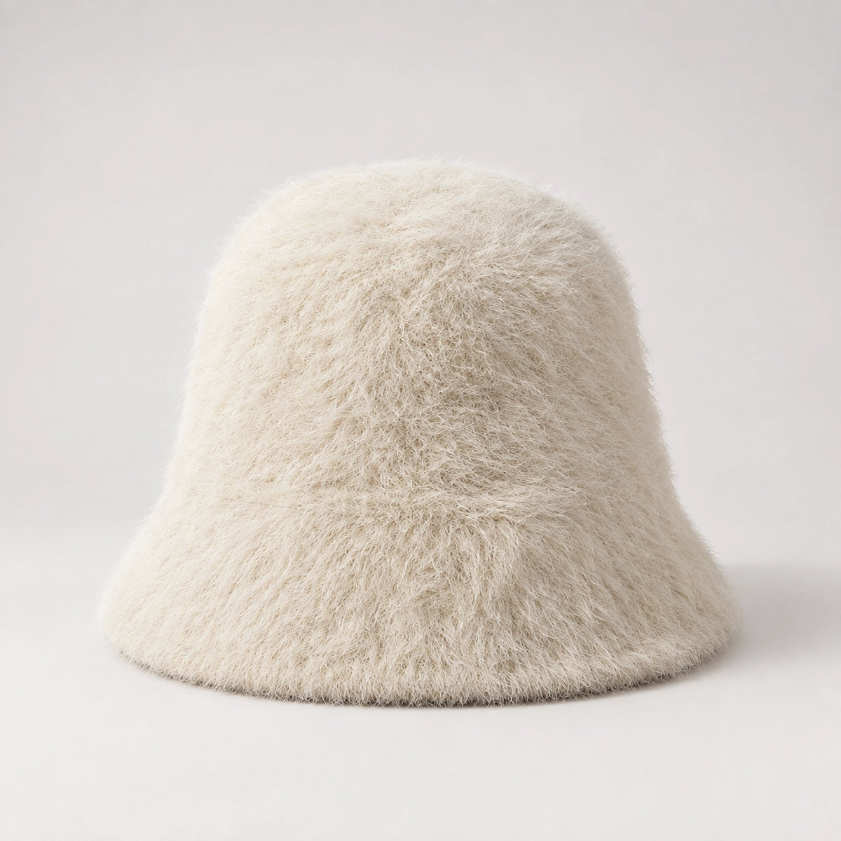 Beloria Rabbit Fur Bucket Hat — Short Rabbit Fur Basin Hat-light Beige (headwear solo front)