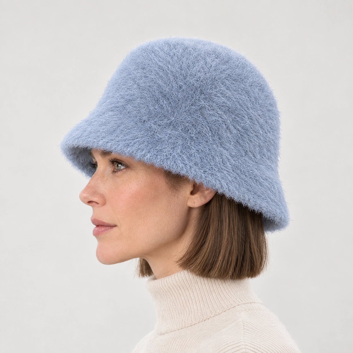 Beloria Rabbit Fur Bucket Hat — Short Rabbit Fur Basin Hat-light Blue (headwear model alt)