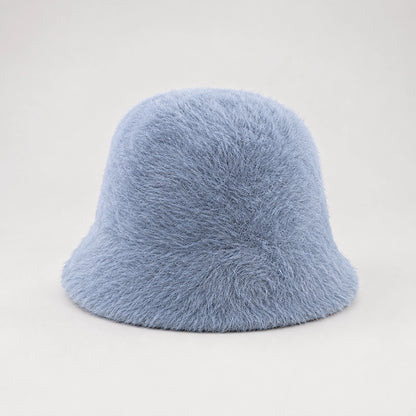 Beloria Rabbit Fur Bucket Hat — Short Rabbit Fur Basin Hat-light Blue (headwear solo front)