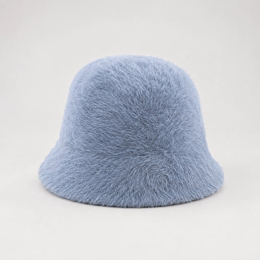 Beloria Rabbit Fur Bucket Hat — Short Rabbit Fur Basin Hat-light Blue (headwear solo front)