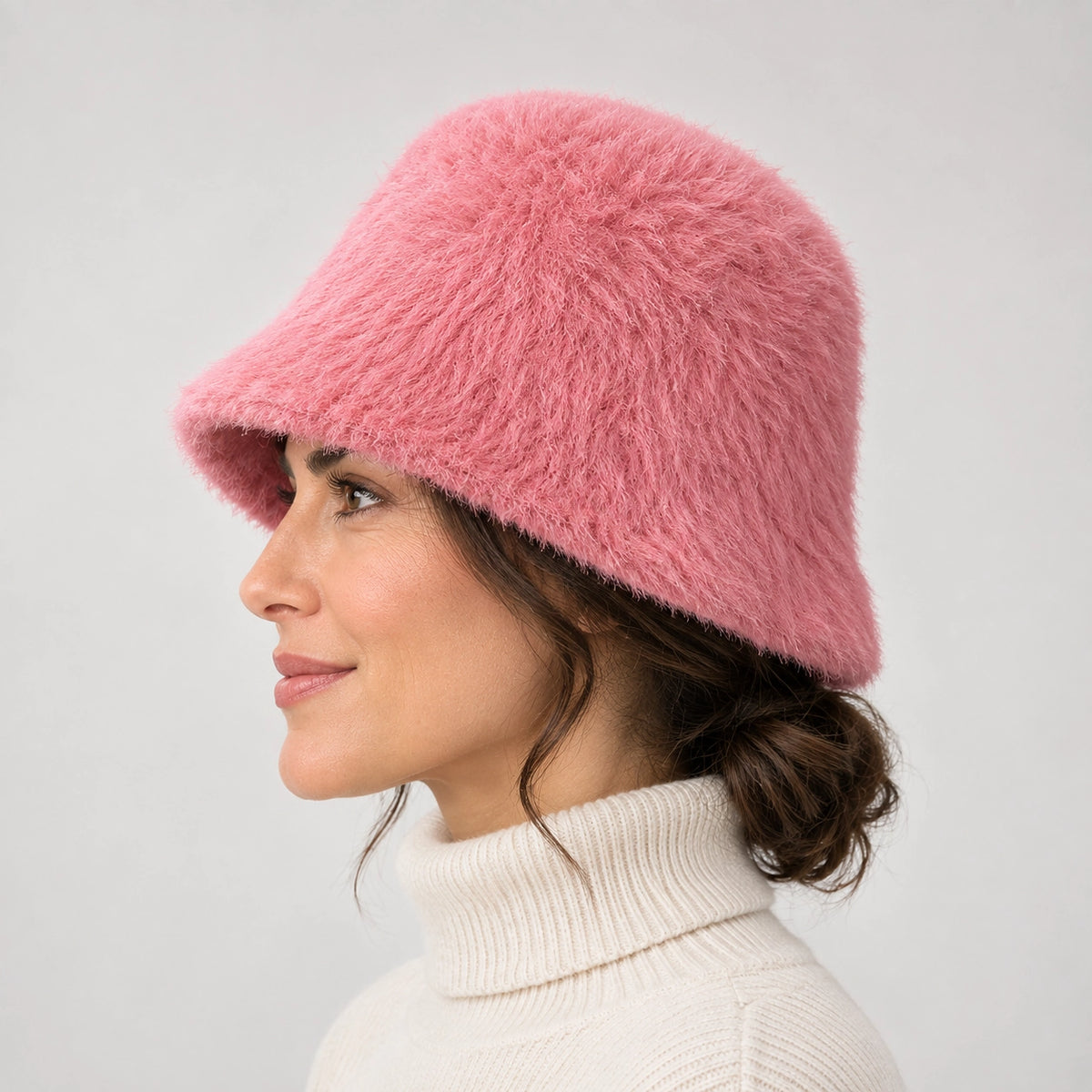 Beloria Rabbit Fur Bucket Hat — Short Rabbit Fur Basin Hat-pink (headwear model alt)