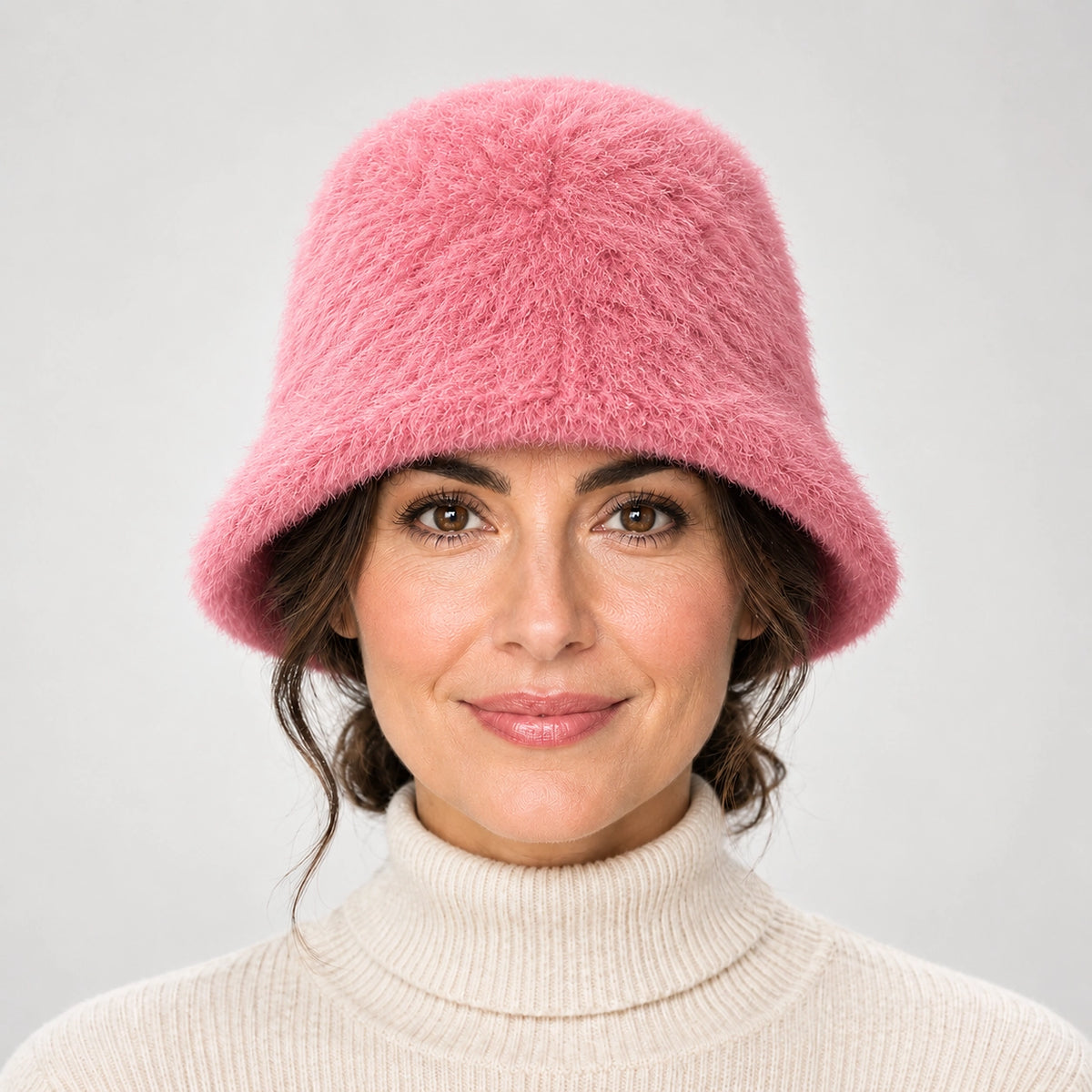 Beloria Rabbit Fur Bucket Hat — Short Rabbit Fur Basin Hat-pink (headwear model front)