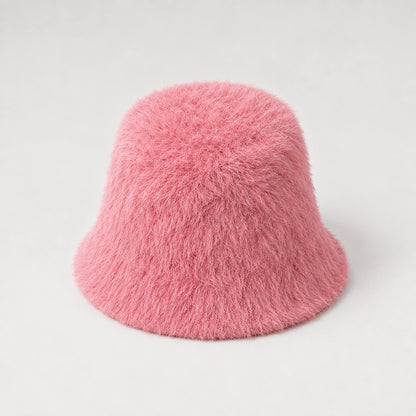 Beloria Rabbit Fur Bucket Hat — Short Rabbit Fur Basin Hat-pink (headwear solo alt)