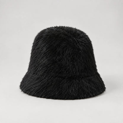 Beloria Rabbit Fur Bucket Hat — Short Rabbit Fur Bucket Hat - Black (headwear solo front)