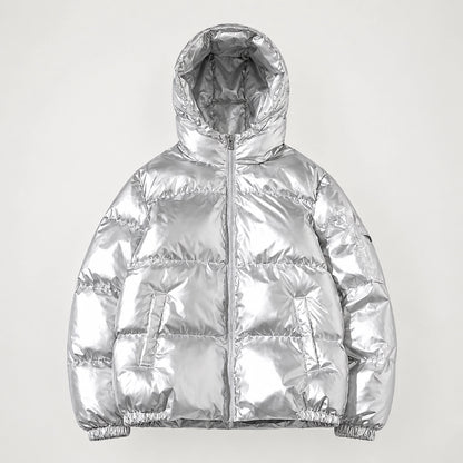 Byrne Glossy Puffer Jacket — Silver (apparel solo)