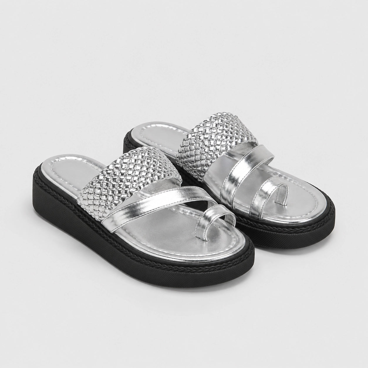 Calia Platform Slide Sandals — Silver (studio solo)