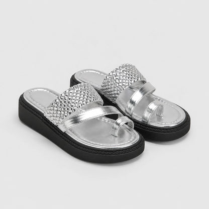 Calia Platform Slide Sandals — Silver (studio solo)