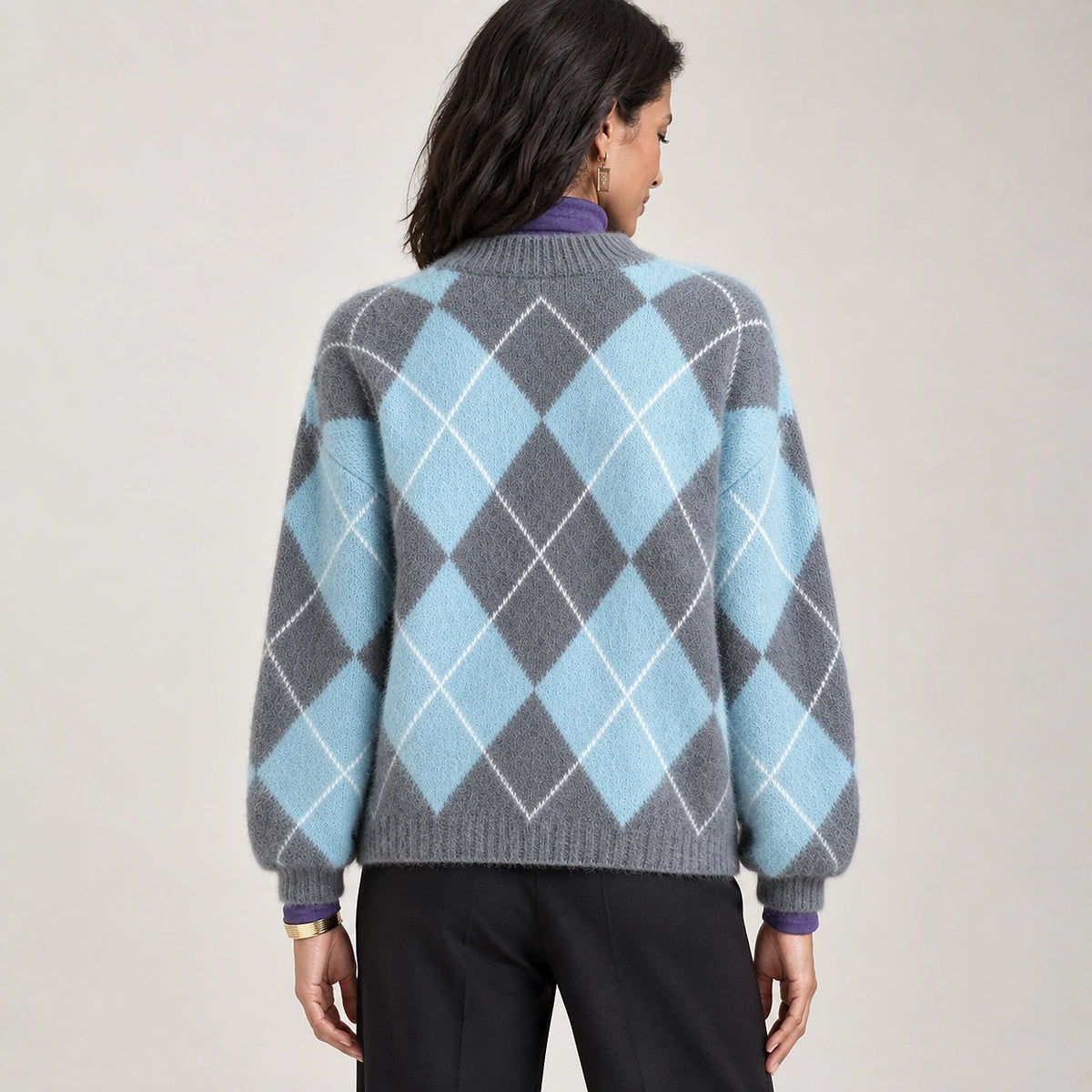 Halwyn Argyle Knit Sweater — Sky Blue (apparel back)