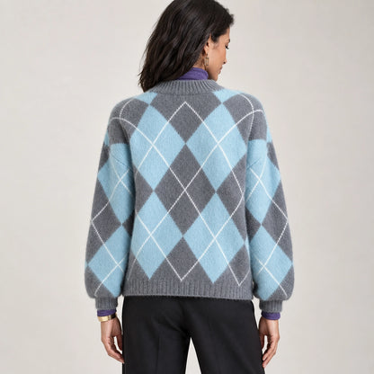 Halwyn Argyle Knit Sweater — Sky Blue (apparel back)