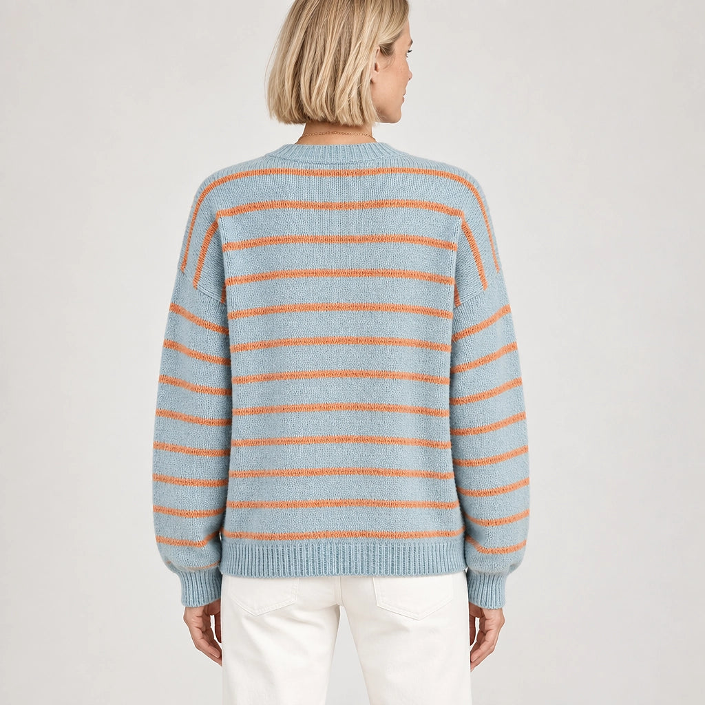 Halcourt Striped Knit Cardigan — Sky Blue (apparel back)
