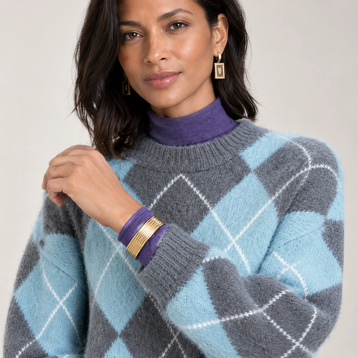 Halwyn Argyle Knit Sweater — Sky Blue (apparel detail)