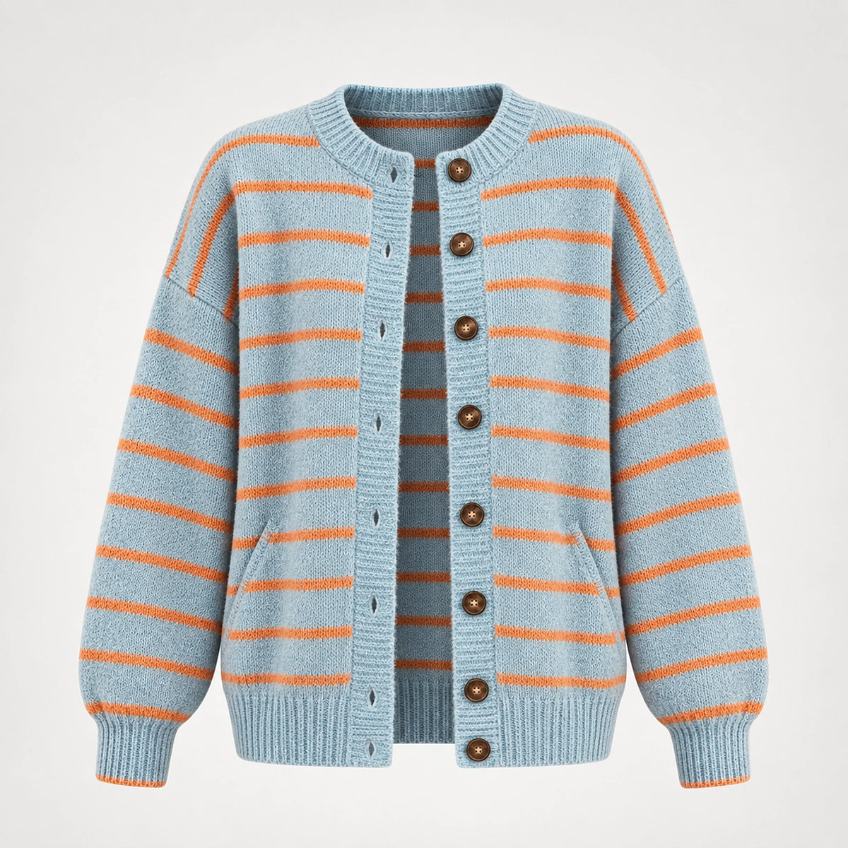 Halcourt Striped Knit Cardigan — Sky Blue (apparel solo)