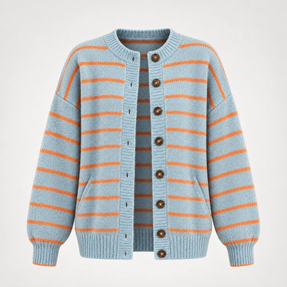Halcourt Striped Knit Cardigan — Sky Blue (apparel solo)