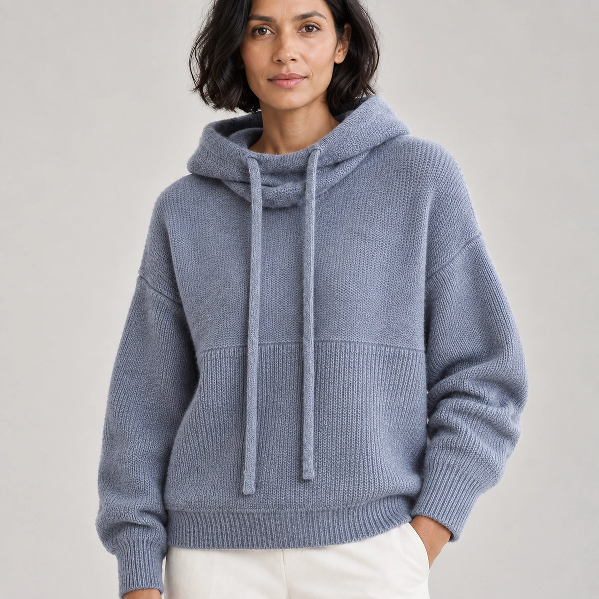 Delwyn Hooded Knit Sweater — Slate Gray (apparel detail)