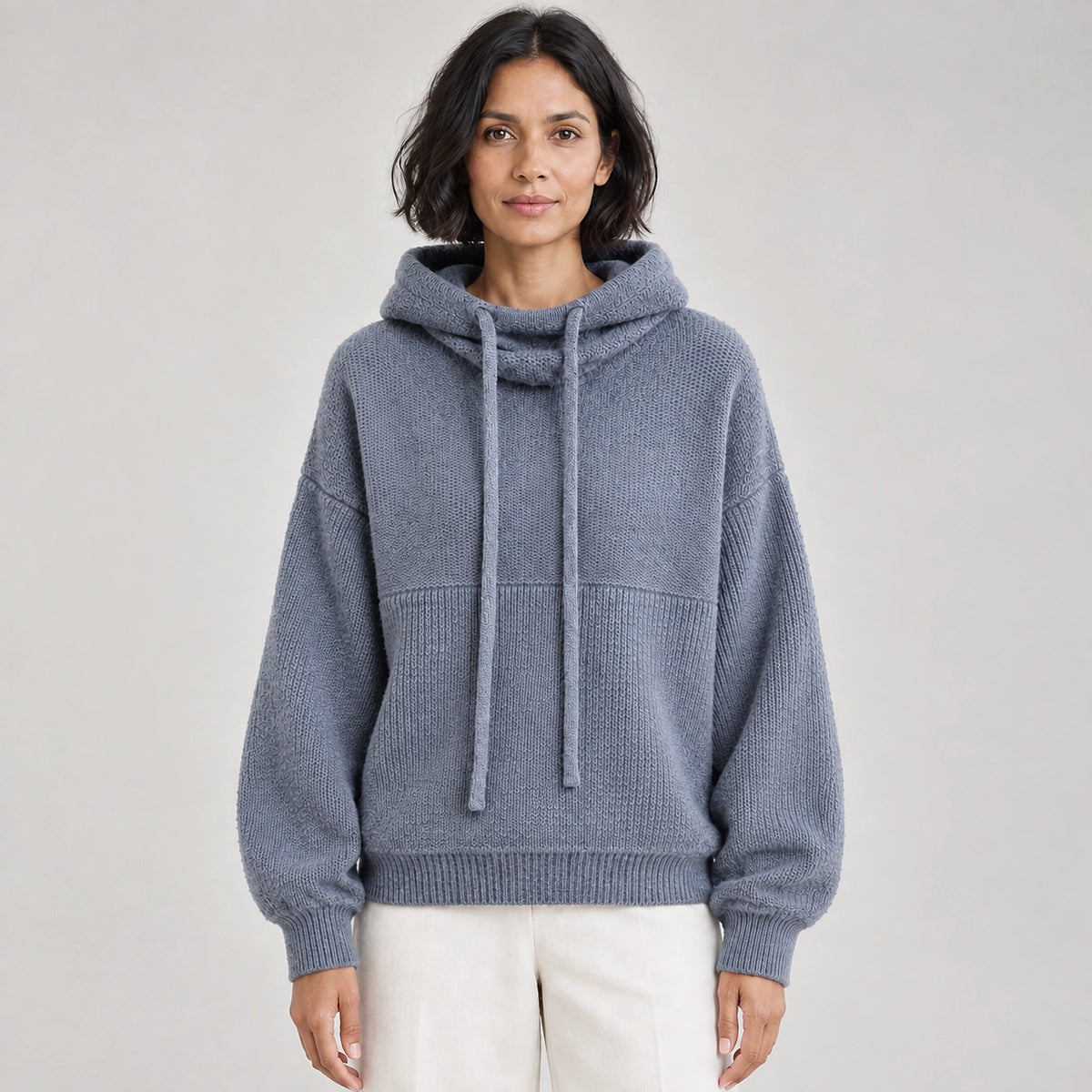 Delwyn Hooded Knit Sweater — Slate Gray (apparel front)
