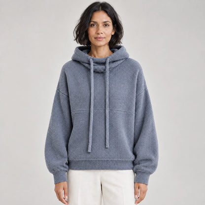 Delwyn Hooded Knit Sweater — Slate Gray (apparel front)