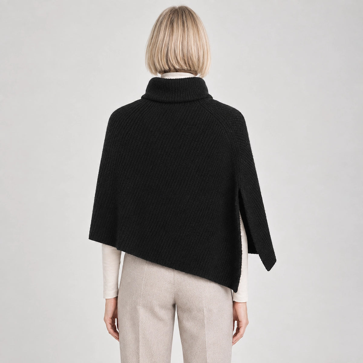 Hobart Wool Poncho — Starry Black (apparel back)