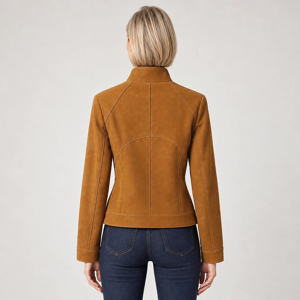 Belvara Sheepskin Leather Jacket — Tan (apparel back)