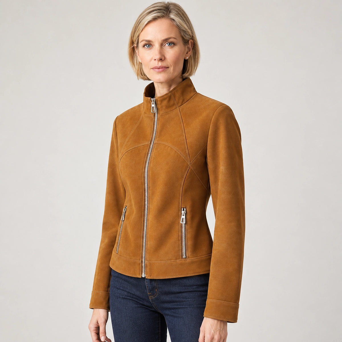 Belvara Sheepskin Leather Jacket — Tan (apparel detail)