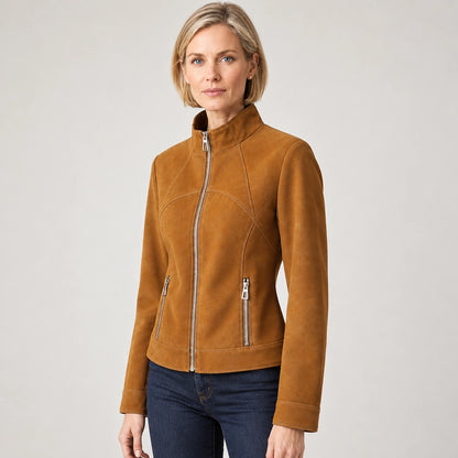 Belvara Sheepskin Leather Jacket — Tan (apparel detail)