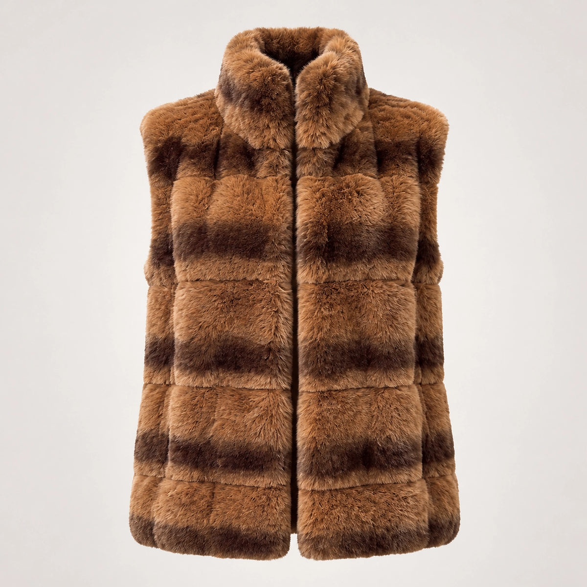Belara Striped Faux Fur Vest — Tan (apparel solo)