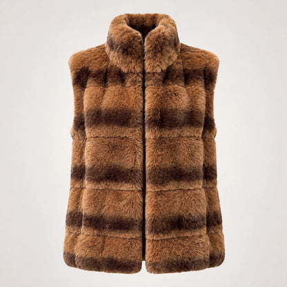 Belara Striped Faux Fur Vest — Tan (apparel solo)