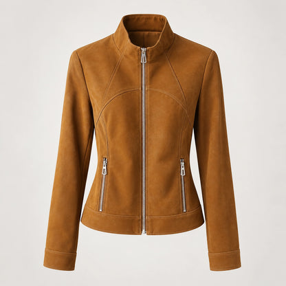 Belvara Sheepskin Leather Jacket — Tan (apparel solo)
