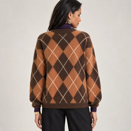 Halwyn Argyle Knit Sweater — Tan Argyle (apparel back)
