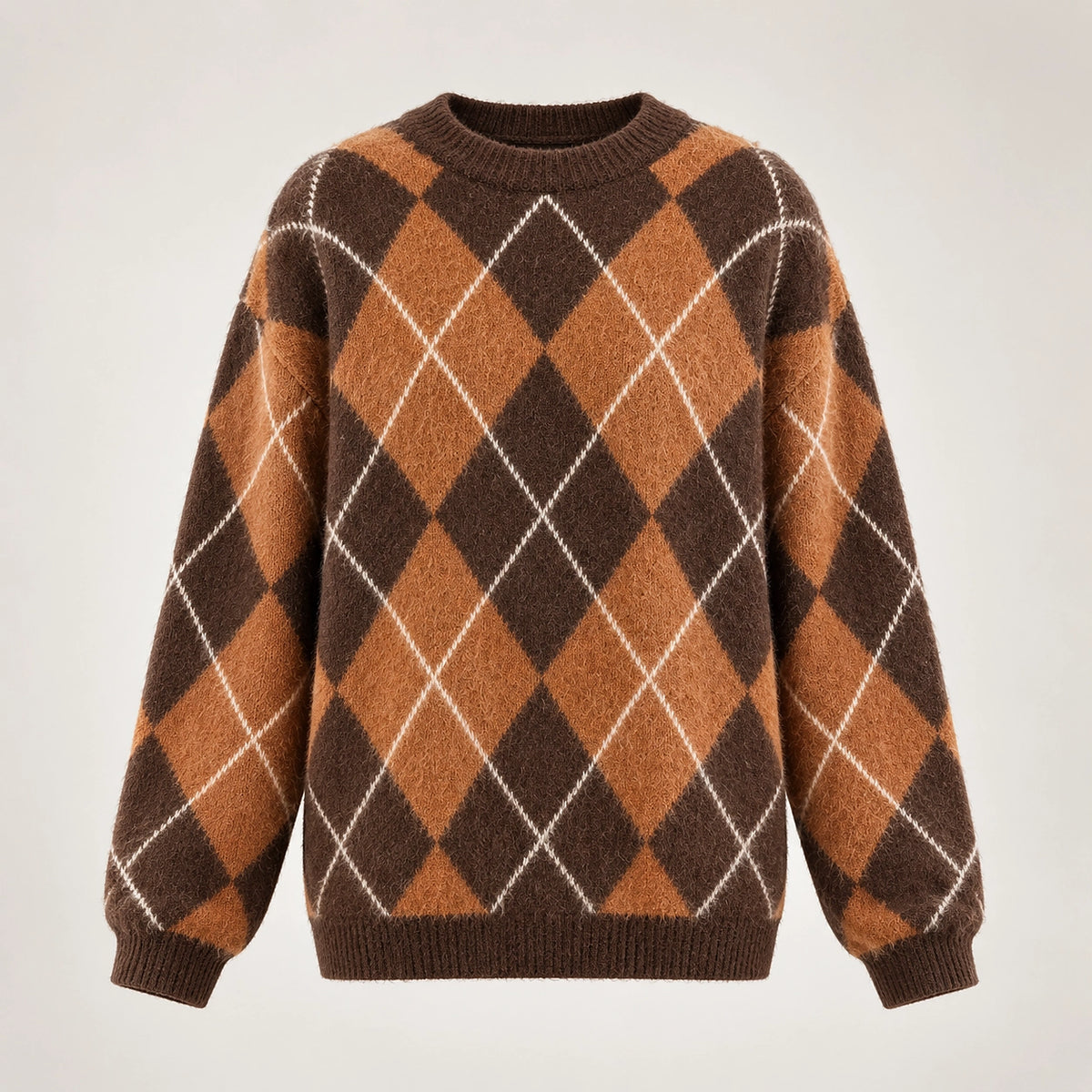 Halwyn Argyle Knit Sweater — Tan Argyle (apparel solo)