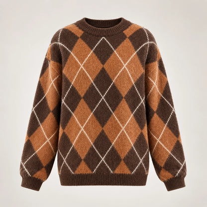 Halwyn Argyle Knit Sweater — Tan Argyle (apparel solo)