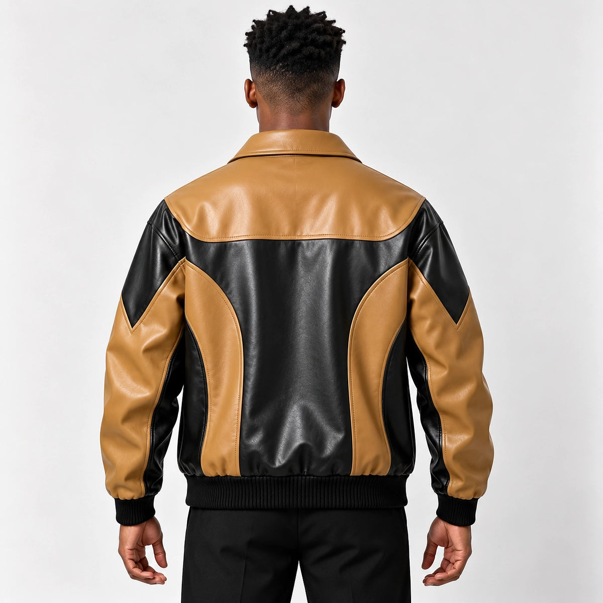 Dovek Leather Bomber Jacket — Tan & Black (apparel back)