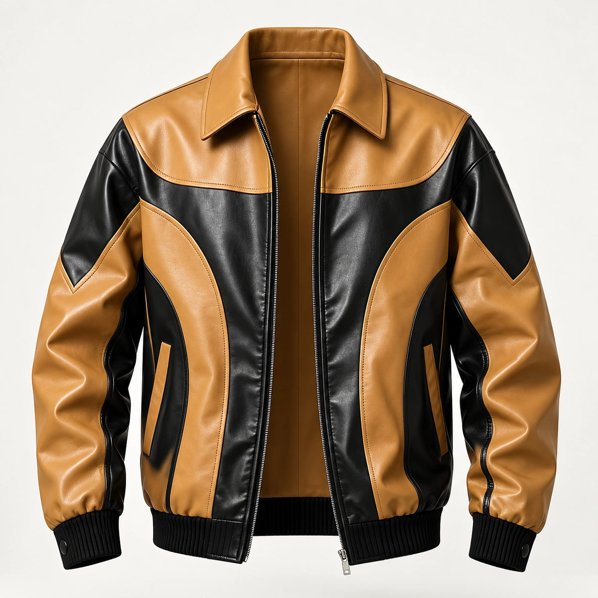 Dovek Leather Bomber Jacket — Tan & Black (apparel solo)