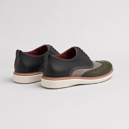 Delvoro Leather Wingtip Oxford — Tan & Orange (mens shoe angle)