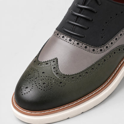 Delvoro Leather Wingtip Oxford — Tan & Orange (mens shoe zoom)
