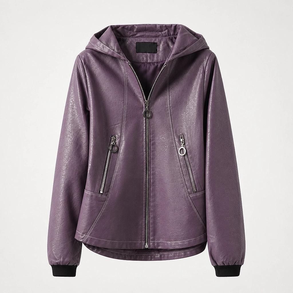 Brynn Leather Hooded Jacket — Taro Purple (apparel solo)