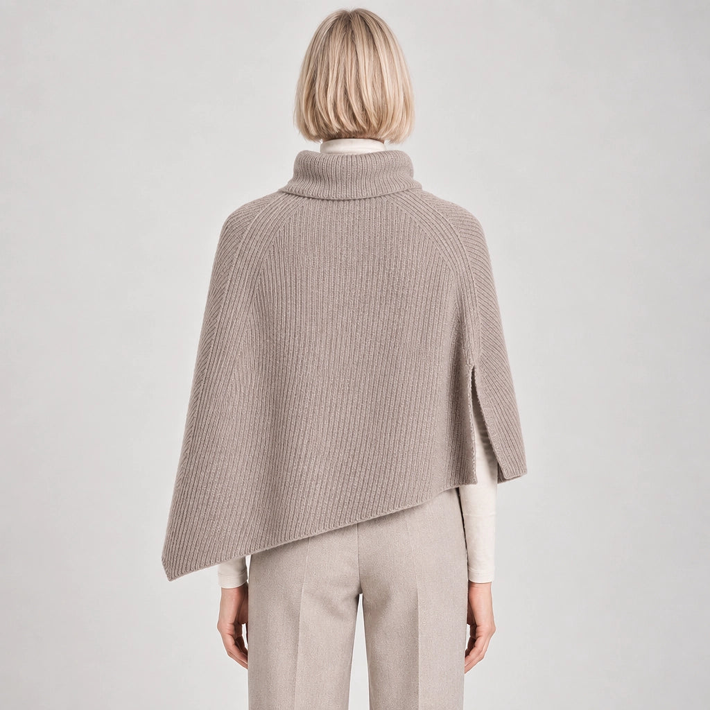 Hobart Wool Poncho — Taupe (apparel back)