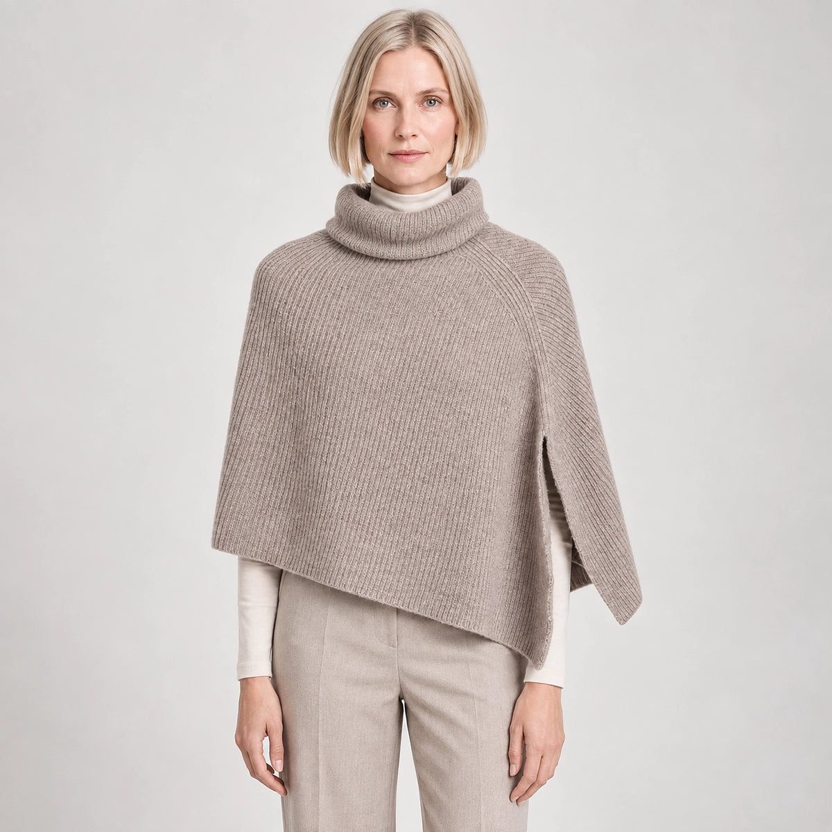 Hobart Wool Poncho — Taupe (apparel front)