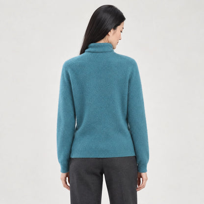 Delwyn Cashmere Turtleneck Sweater — Teal (apparel back)